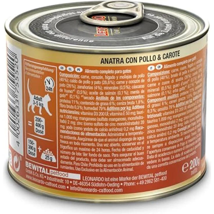 LEONARDO Katzen Nassfutter Superior Selection, Ente mit Huhn & Karotten, 6x200g Dose, getreidefrei, ohne Zucker, Made in Germany – Bild 3