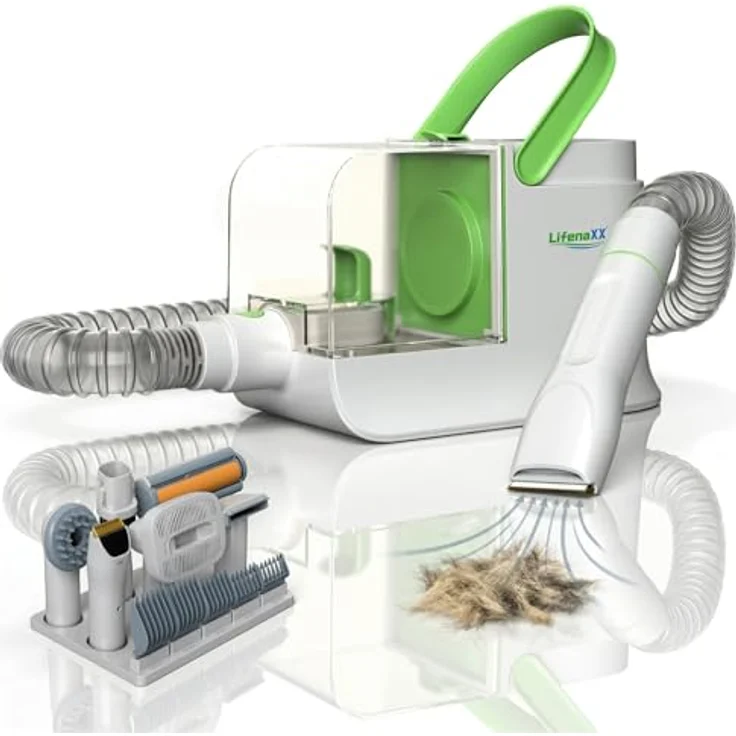 Lifenaxx Haustierpflege Set LX-052, 6-in-1 Tierhaarschneider mit Vakuumfunktion, leise, für Hunde & Katzen, inkl. HEPA-Filter, Trimmer, Entfilzungsbürste und Massageaufsatz – Bild 1