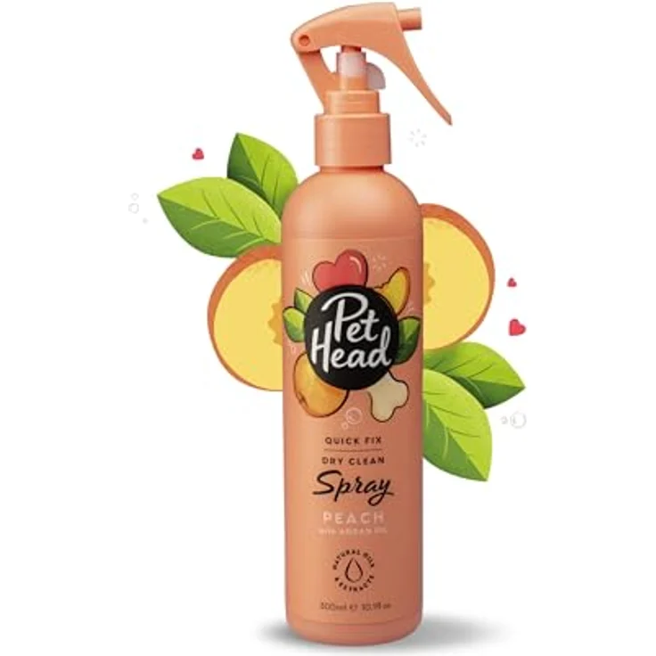Pet Head Quick Fix Fellspray für Hunde, Desodorierendes Pfirsichduft-Spray mit natürlichem Pflegeöl, pH-neutral, vegan, 300ml – Bild 1
