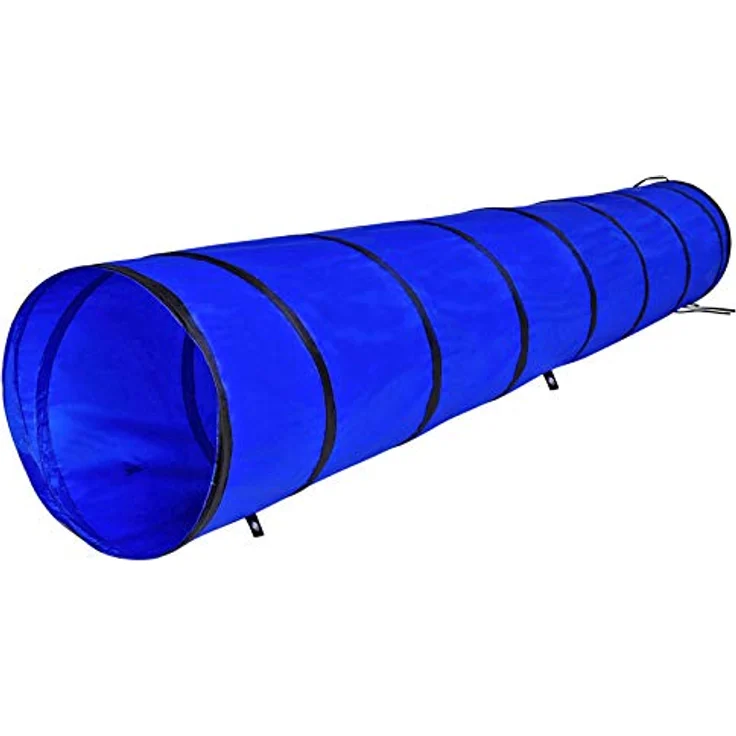 lionto Outdoor Tunnel, faltbarer Agility Tunnel für große & kleine Hunde, 300x50 cm, reißfestes Material mit Heringen, praktische Tragetasche, blau – Bild 1