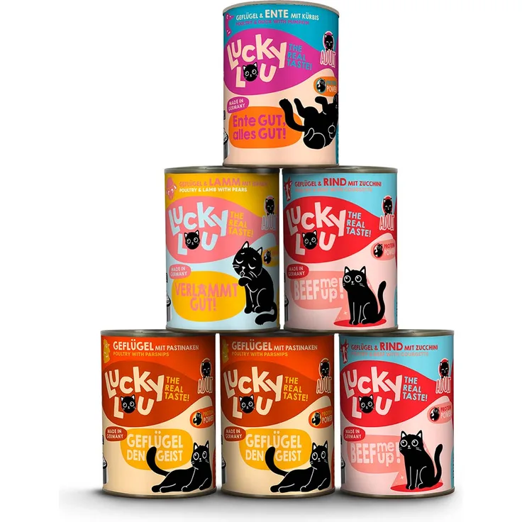 Lucky Lou Lifestage Adult Tasty-Mix, Katzen-Nassfutter Mixpaket ohne Getreide und Zuckerzusatz, 6x400g