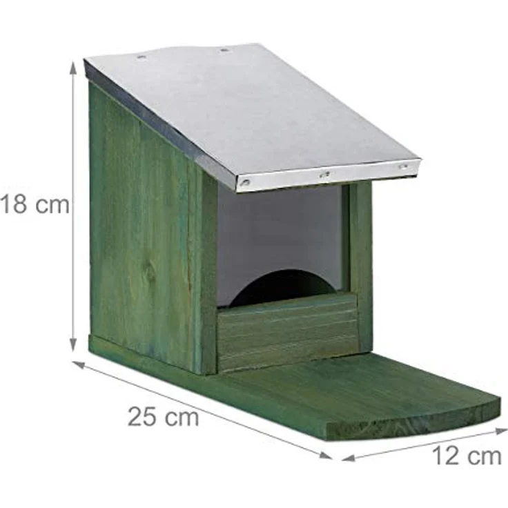 Relaxdays - Eichhörnchen Futterhaus, Holz Futterstation, wetterfest, Metalldach, Eichhörnchenhaus zum Stellen, dunkelgrün – Bild 5
