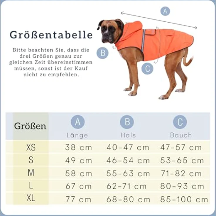 Bella & Balu Hunderegenmantel L, wasserdicht mit Kapuze und Reflektoren für sichere Gassigänge, orange – Bild 3