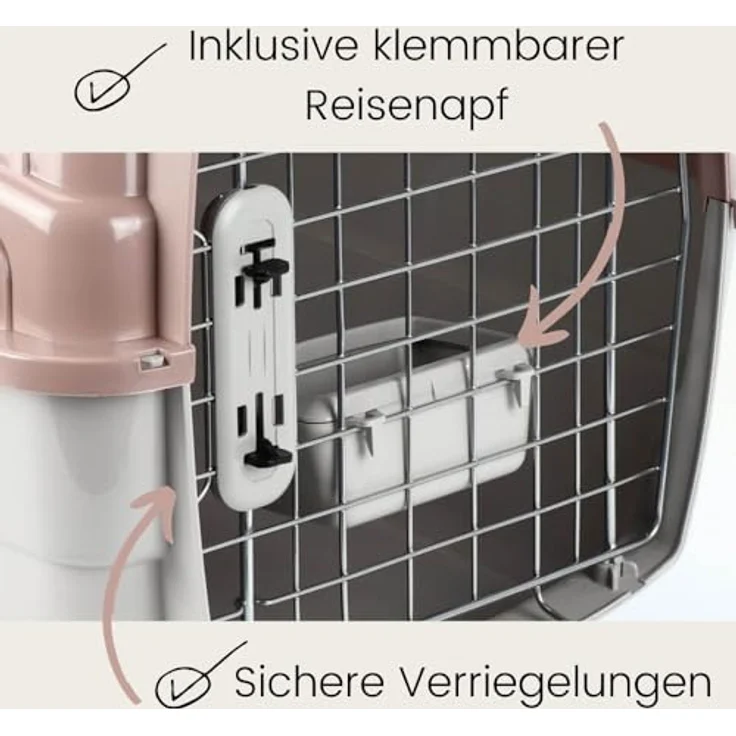 GarPet 2er Set IATA-konforme Transportboxen Gr. L, robuste Flugbox für Hunde und Katzen mit Reisenapf – Bild 5