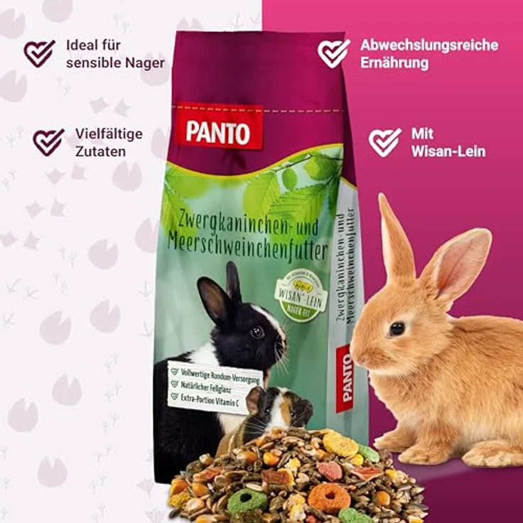PANTO® Zwergkaninchenfutter, 25 kg Mischung mit Getreide, Pellets, Möhrenstücken und Johannisbrot, reich an Vitaminen und Mineralstoffen – Bild 2