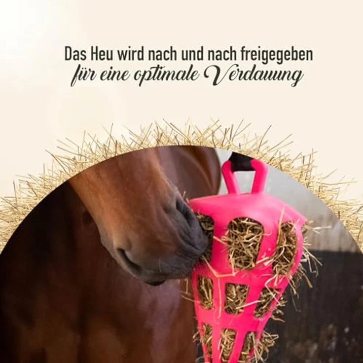 Holland Animal Care Hay Slowfeeder Fun&Flex Wurzel, Heufutterautomat für Pferde, 22 cm, bis zu 1 kg Heu, rosa, gegen Stallverfall, fördert Gesundheit und Spielspaß – Bild 4