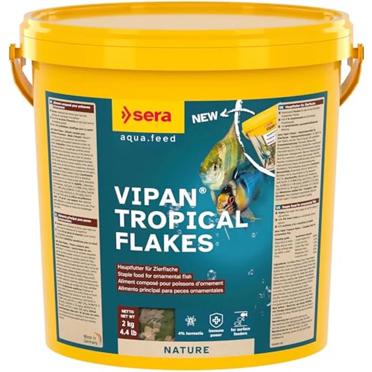 sera Vipan Flakes 10 L (2 kg), Fischfutter für Oberflächenfresser ohne Farb- und Konservierungsstoffe, fördert gesundes Wachstum und kräftige Entwicklung – Bild 1