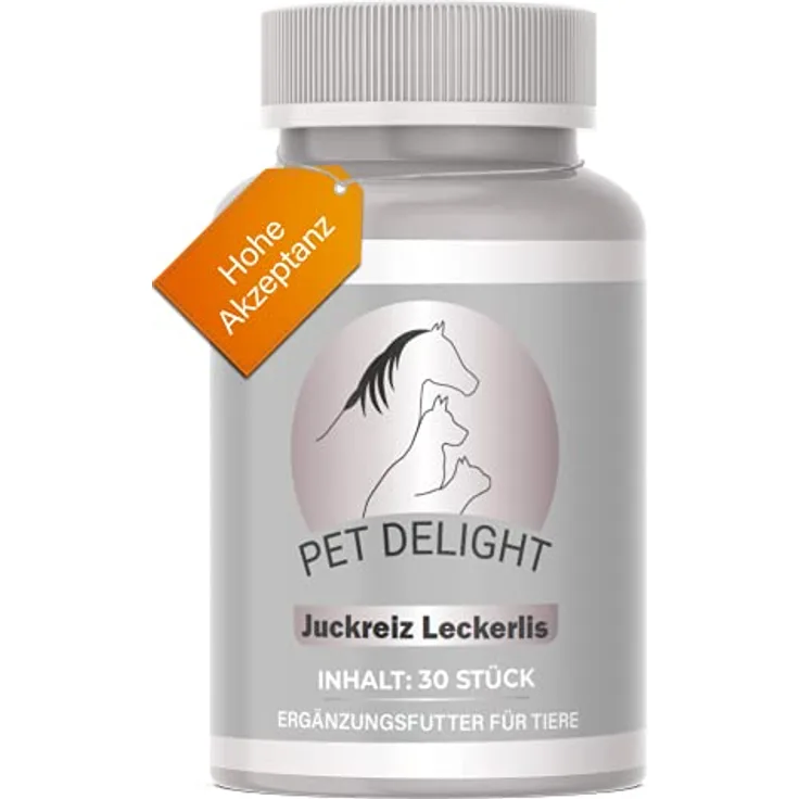 Saint Nutrition Pet Delight Juckreiz Leckerlis, hochdosierte Vitamin-Nahrungsergänzung für Katzen und Hunde, 15g Presslinge zur Hautpflege, Anti-Milben, Läuse und Flöhe