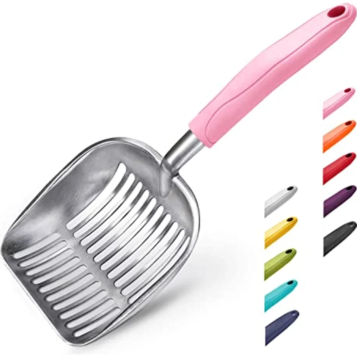 WePet Katzenstreuschaufel aus Aluminiumlegierung, große Kotschaufel mit langen Griff, rosa, tiefe 5 cm, langlebig und rostbeständig – Bild 1