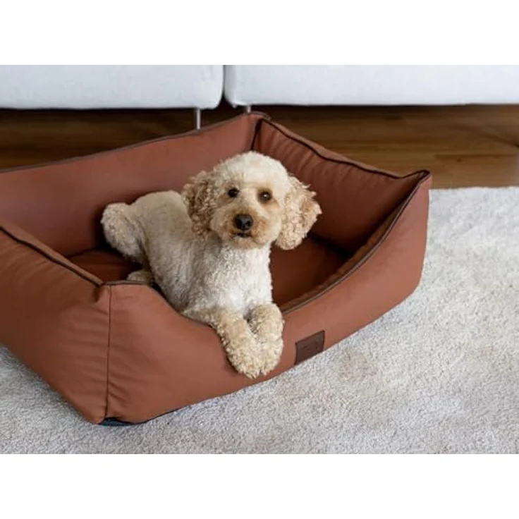 TrendPet Runa, Orthopädisches Kunstlederbett für Hunde mit Memoryfoam Matratze, modisch in Kupfer und Grau (80x60x25 cm) – Bild 5