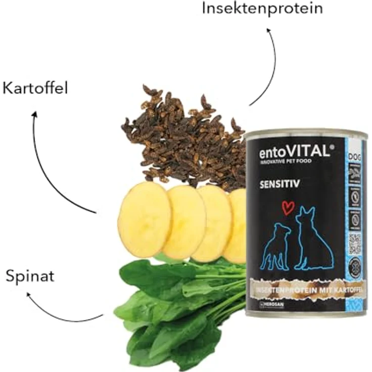 entoVITAL Dog SENSITIV Nassfutter mit Insektenprotein, Kartoffel, Zucchini, Pastinake & Spinat, 6 x 750 g - Getreidefreies Alleinfuttermittel für empfindliche Hunde – Bild 4