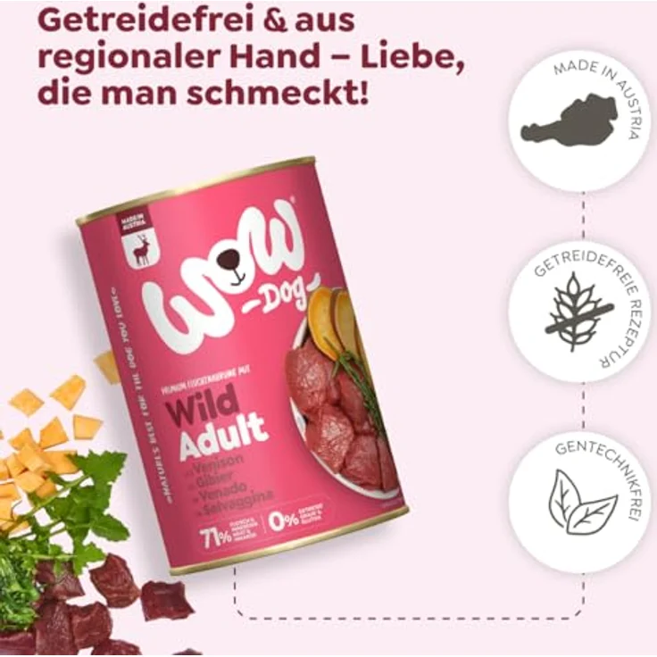 WOW! Dog Wild Adult, Hunde-Nassfutter mit hohem Fleischanteil und ohne Getreide, 6x400g – Bild 5