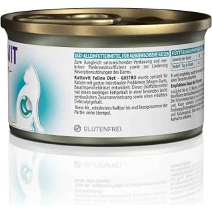 Kattovit Gastro 12 x 85 g, Diät-Nassfutter für Katzen mit Verdauungsproblemen, Ente, hohe Verdaulichkeit, erhöhter Elektrolytgehalt – Bild 5