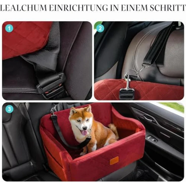 Lealchum Haustier-Autositz für große Hunde, Memory-Schaum, rutschfester Stoff, zwei Sicherheitsleinen, rot, groß – Bild 4