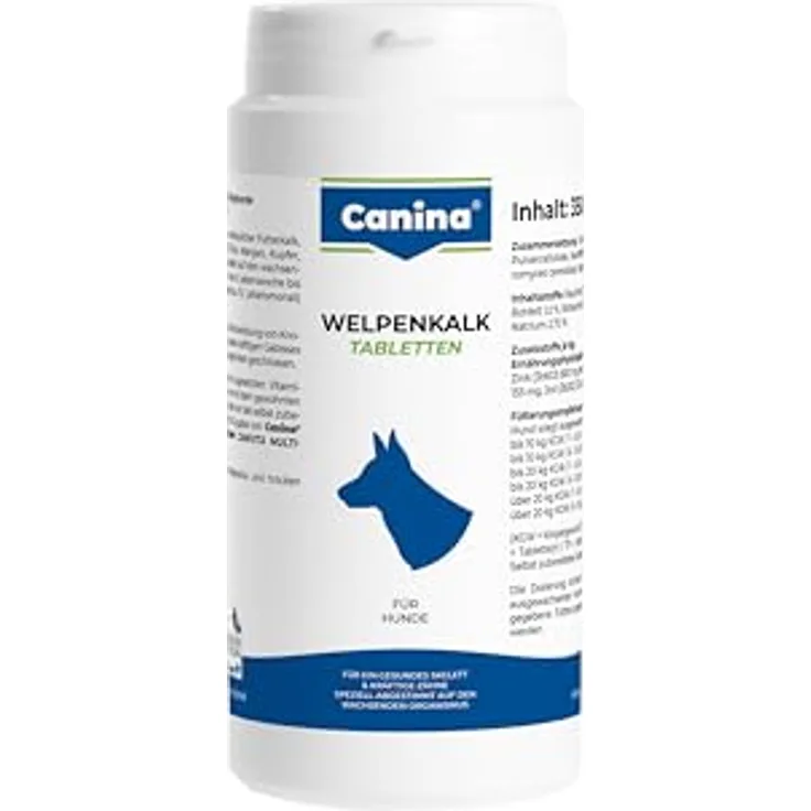Canina Welpenkalk Tabletten, Mineralfutter für Welpen und Junghunde, 350g mit optimalem Calcium-Phosphor-Verhältnis