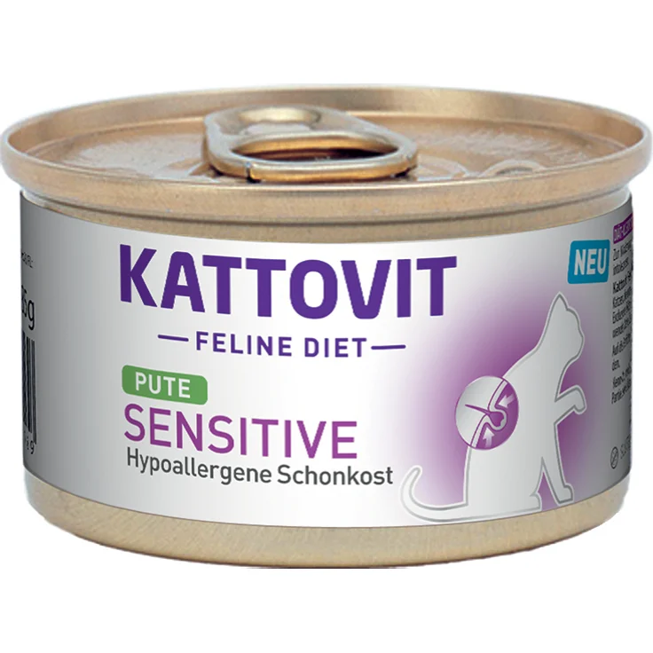 Kattovit Sensitive 85 g, Hypoallergenes Katzen-Nassfutter mit Pute, Getreide- und glutenfrei, Sparpaket (24 x 85 g)