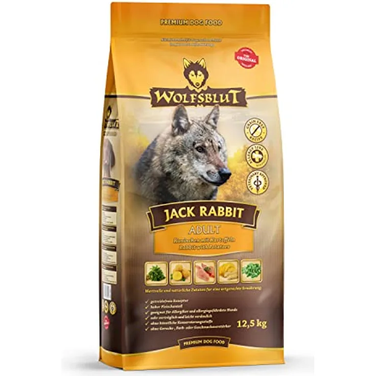 Wolfsblut Jack Rabbit, Hundefutter Trockenfutter mit Kaninchen, 12,5 kg, getreidefrei, für Allergiker geeignet