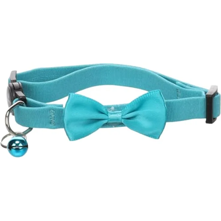 Flamingo Katze Halsband mit Schleife, verstellbar 20-35cm, 10mm, Türkis, Nylon, Safety Click