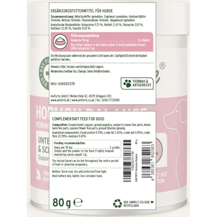 AniForte Hormon Balance Pulver 80 g, Natürliches Ergänzungsfuttermittel für Hunde mit 6 Kräutern zur hormonellen Unterstützung – Bild 6