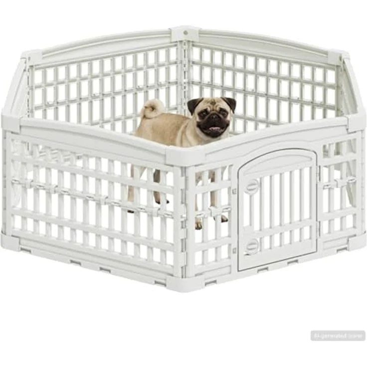 vidaXL Freigehege 6-Panel-Hundespielplatz, 122 x 106,5 x 40 cm, wetterbeständiger Kunststoff, weiß – Bild 1