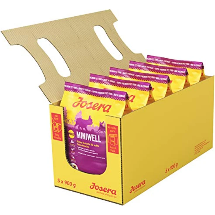 JOSERA Miniwell Adult Mini, Premium Trockenfutter für Hunde kleiner Rassen, Geflügel & Reis, weizenfrei, 5 x 900 g, kleine Kroketten, extraverträglich, ohne Tierversuche – Bild 1