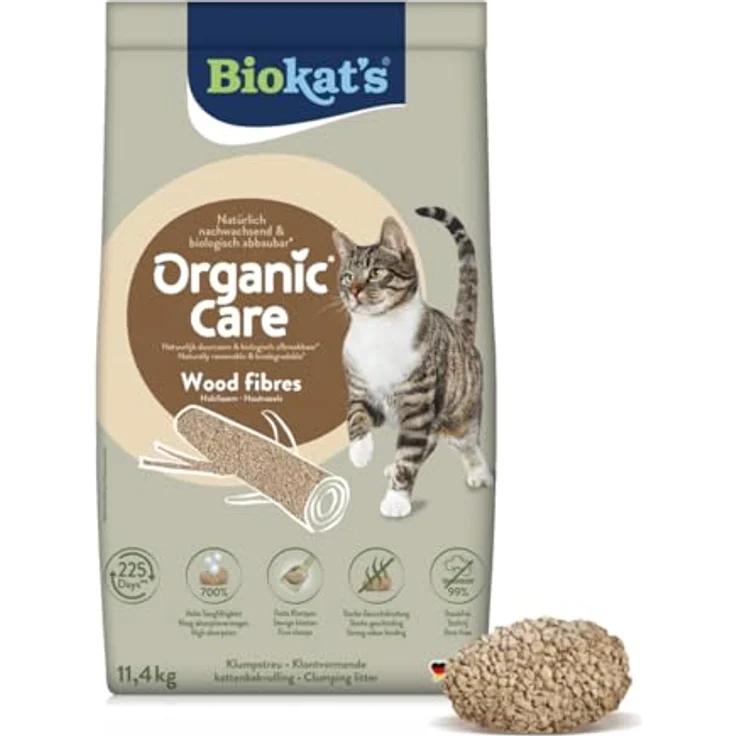 Biokat's Organic Care Wood fibres, Katzenstreu aus natürlichen Holzfasern, 11,4 kg (30 L), stark saugfähig, nahezu staubfrei – Bild 1