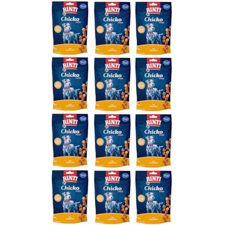 Rinti Chicko Mini Käsewürfel mit Huhn, 12er Pack, 12 x 80 g, aus frischem Hühnerbrustfilet, schonend luftgetrocknet, wiederverschließbar, ohne Soja und Fleischmehle – Bild 1
