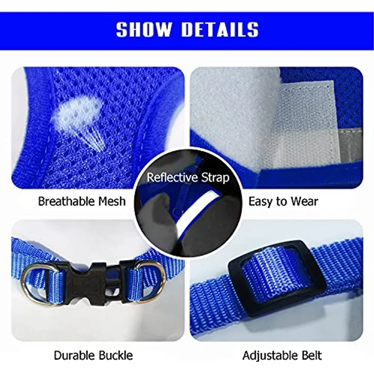 FEimaX Hundegeschirr und Leinen Set, weiches Mesh, reflektierend, verstellbar, atmungsaktiv, für Welpen und Katzen, Training und Spaziergänge – Bild 3