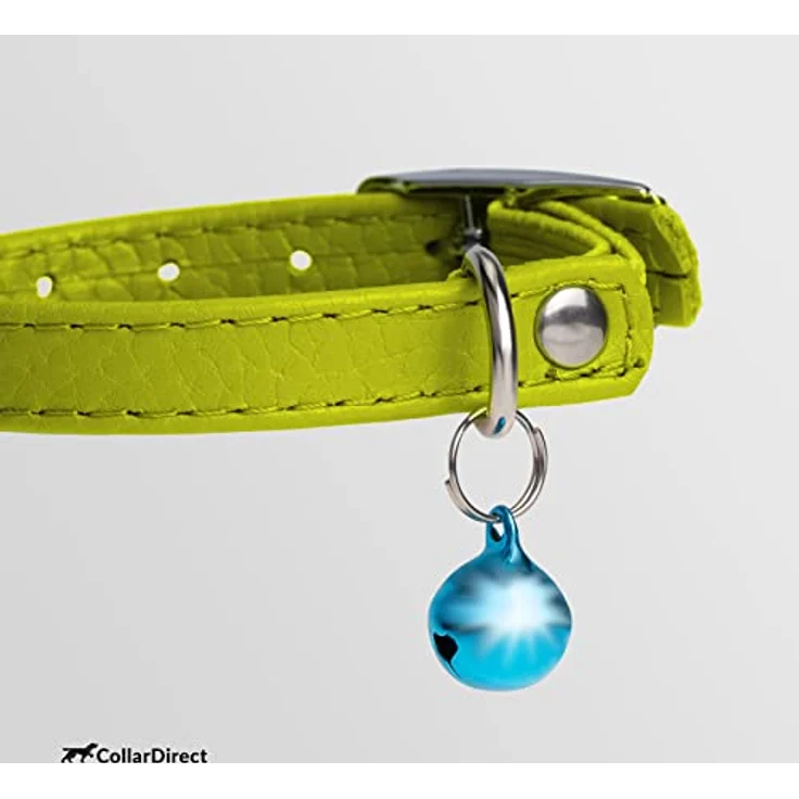 CollarDirect Leder Katzenhalsband mit Sicherheitsverschluss, 23-28 cm, Limetten-Grün, elastischer Gurt und Glocke für mittlere Katzen – Bild 3