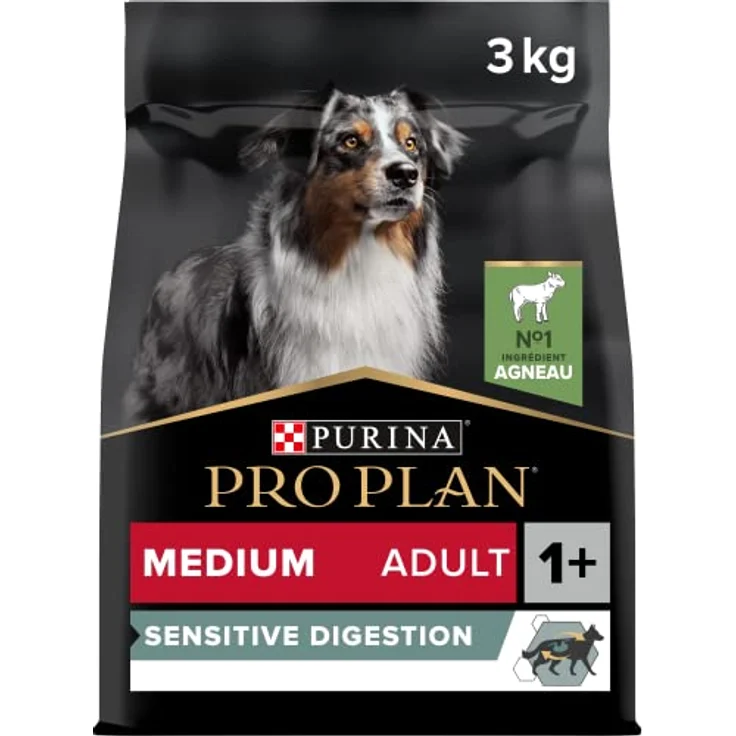 Pro Plan Medium Adult Sensitive Digestion, Trockenfutter für Hunde, reich an Lamm, 3 kg Beutel – Bild 1