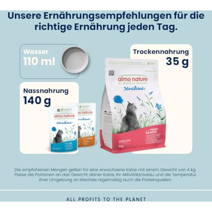 Almo Nature Sterilised, Trockenfutter für sterilisierten Katzen mit frischem Lachs, niedrigem Magnesiumgehalt und Ballaststoffen zur Gewichtskontrolle, 2kg Beutel – Bild 3