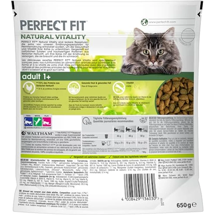 Perfect Fit Katze Beutel Natural Vitality Adult 1+ mit Huhn und Truthahn, 650g, hohes Protein aus tierischer Herkunft, ohne künstliche Konservierungsstoffe – Bild 2