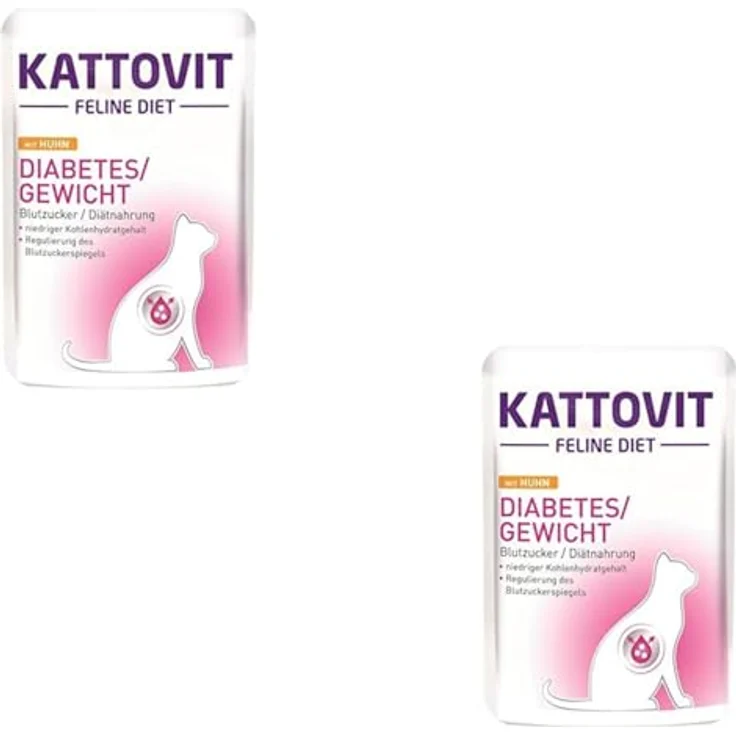 Kattovit Feline Diet Diabetes, Doppelpack 2 x 24 x 85 g, Diät-Alleinfuttermittel für Katzen zur Unterstützung der Glucoseregulierung und Gewichtsreduktion, Nassfutter im Frischebeutel – Bild 1