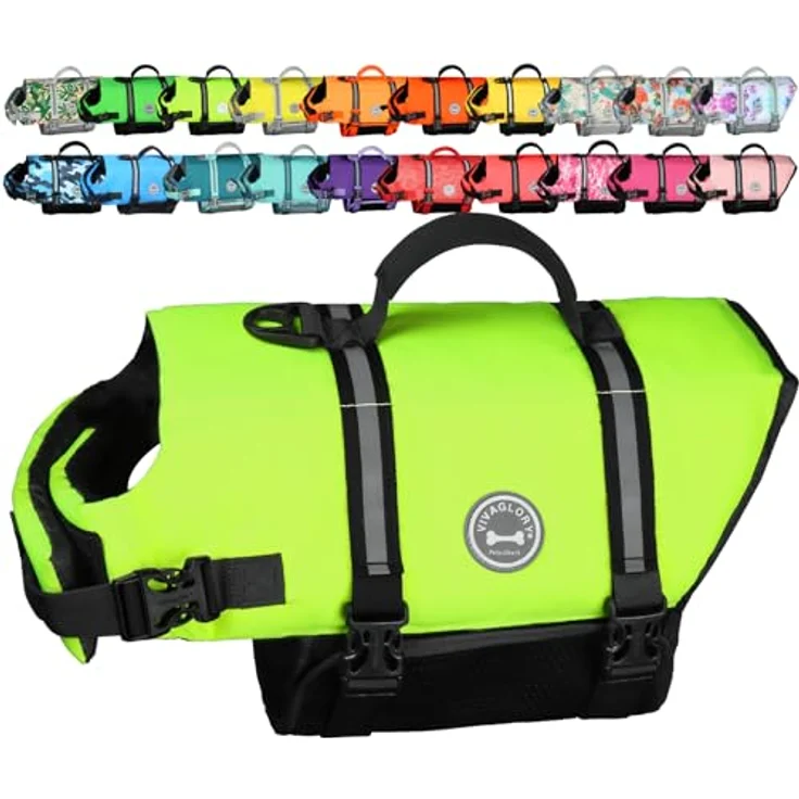 VIVAGLORY Hunde Schwimmweste Rip Stop, XS, Neongelb mit hohem Auftrieb und verstellbaren Trägern – Bild 1