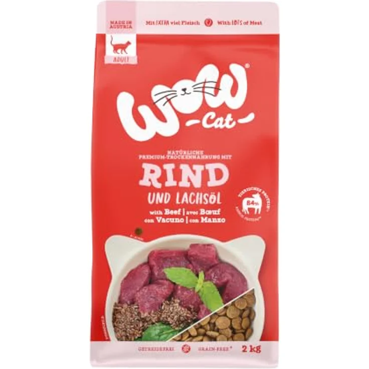 WOW Cat Adult Rind, Premium-Trockennahrung für ausgewachsene Katzen, 2 kg, ohne Getreide, reich an Rindfleisch und tierischem Protein – Bild 1