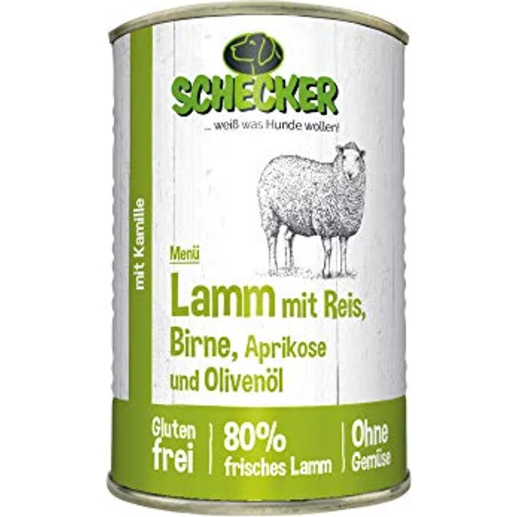 Schecker Nassfutter Hundemenü mit 80% Lamm und Reis, 6 x 820 g, glutenfrei mit Kamille, hergestellt in Deutschland – Bild 2