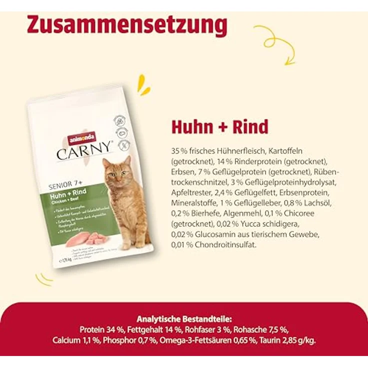 animonda Carny Katzen Trockenfutter Huhn + Rind, 10kg für Senior Katzen, ohne Zucker und Getreide, mit viel frischem Fleisch – Bild 4