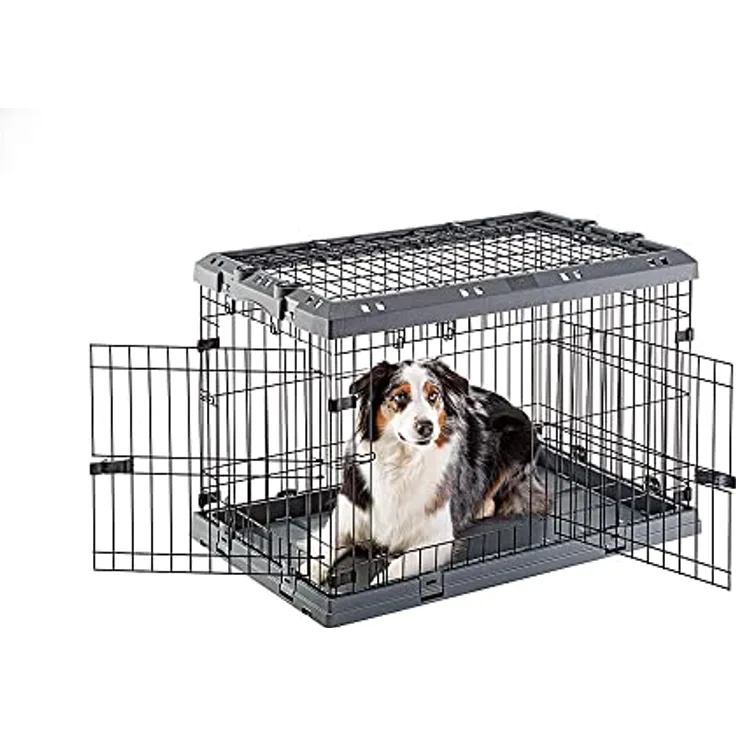 Ferplast Transportbox Superior, faltbare Hunde-Transportbox mit Trennwand und abnehmbarem Dach, grau