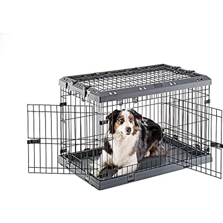 Ferplast Transportbox Superior, faltbare Hunde-Transportbox mit Trennwand und abnehmbarem Dach, grau – Bild 1