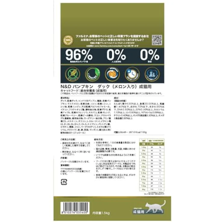Farmina N&D Pumpkin Canard & Melon Cantaloup, Katzen-Trockenfutter, proteinreich, 1,50 kg – Bild 2