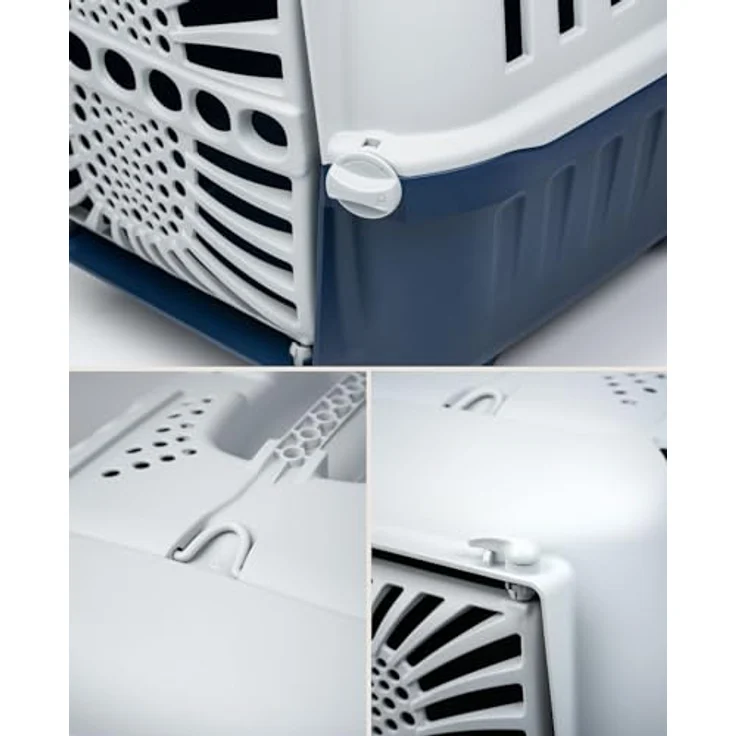 lionto Tiertransportbox für Hunde & Katzen, bis 15 kg, 55x36x36 cm, Blau, robuster Polypropylen mit guter Belüftung und praktischem Tragesystem – Bild 5