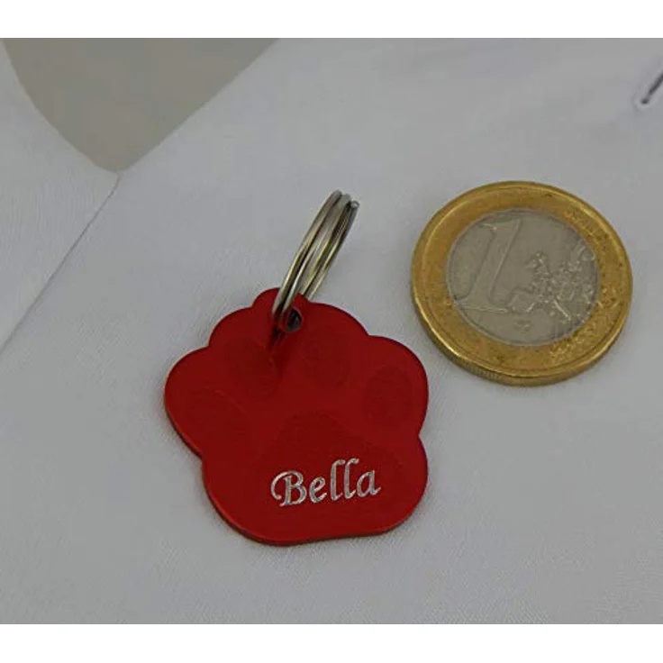 Hanessa Personalisierte Hundemarke mit Gravur, rot, Zinklegierung, 27x28 mm, Anhänger für Hundehalsband – Bild 3