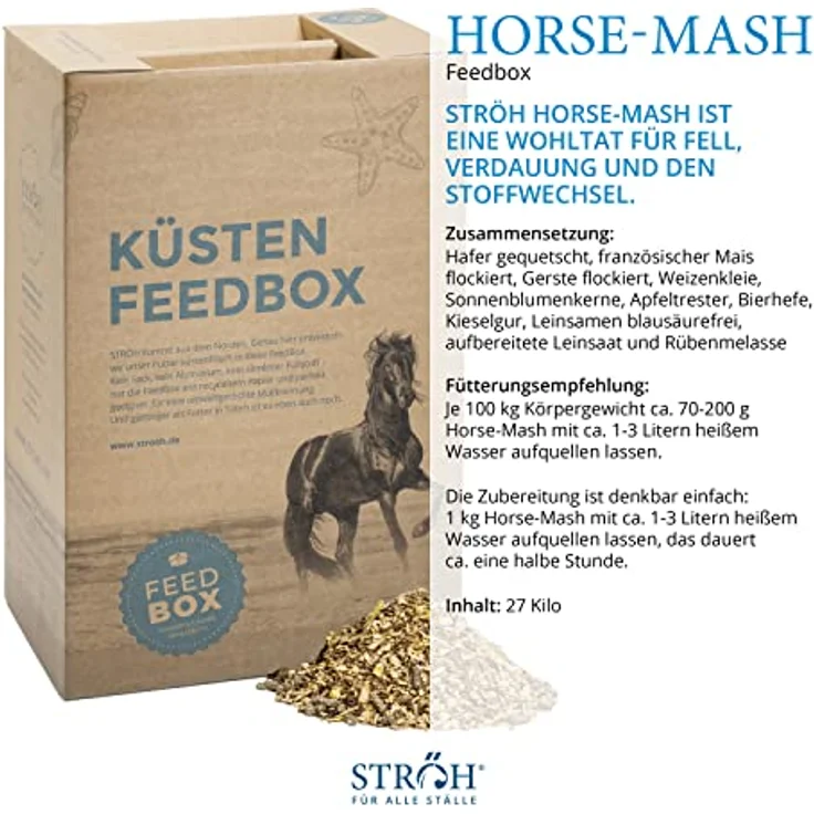 STRÖH Horse Mash Pferd (27kg Feedbox) • Ergänzungsfutter für gesundes Fell, Verdauung & Stoffwechsel • Staubfrei mit Bierhefe, Kieselgur & Leinsamen – Bild 2