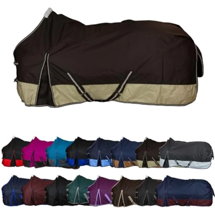 RL24 Winterdecke Weidedecke 600D Basicline, atmungsaktive und wasserdichte Outdoordecke mit Kreuzbegurtung, Pferdedecke in Braun/Beige, 85 cm (200 g/m² Füllung) – Bild 1