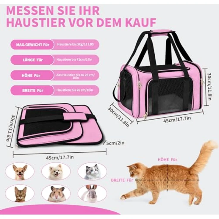 Aipwerer Faltbare Tragbare Transportbox Katze, Atmungsaktiv mit mehreren Netzfenstern, Größe M (43x28x28 cm) für Katzen bis 5 kg, Robustes Polyester und kratzfestes Mesh – Bild 2