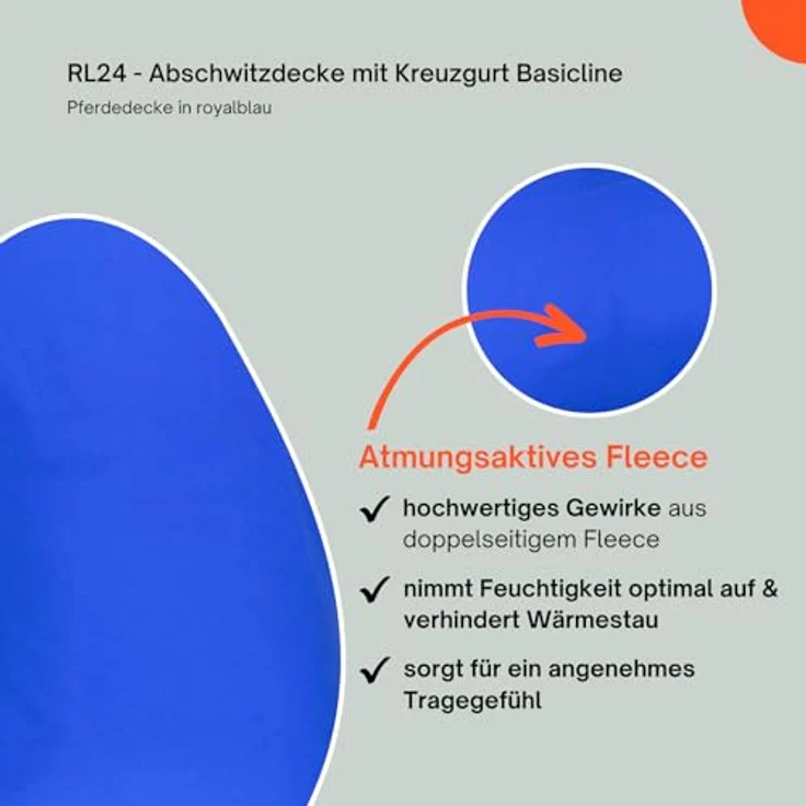 RL24 Abschwitzdecke mit Kreuzgurt BASICLINE, atmungsaktiv und schnelltrocknend, königsblau, 125cm – Bild 3