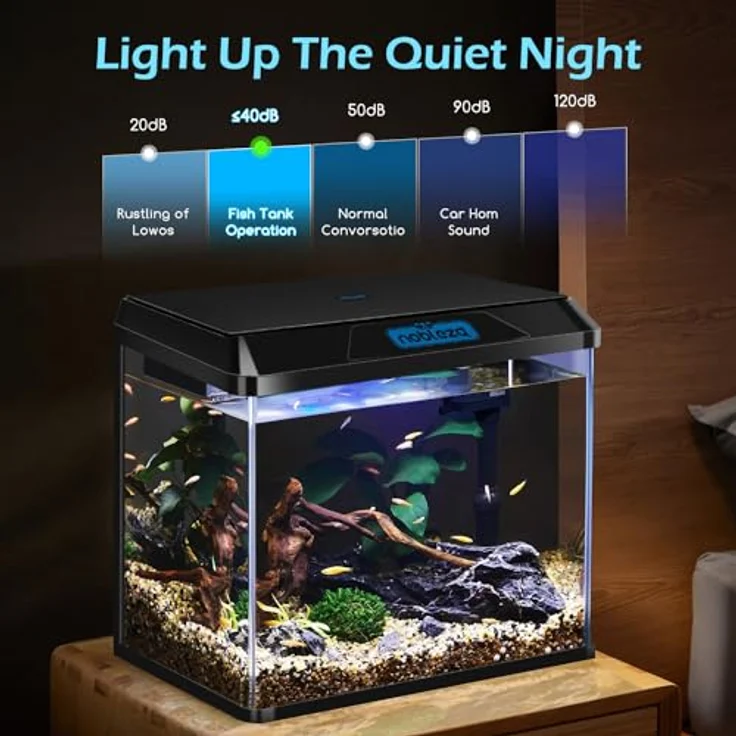 Nobleza 54L Mini Aquarium Komplettset, Nano Aquarium mit LED-Beleuchtung und integriertem Filtersystem, Schwarz – Bild 2