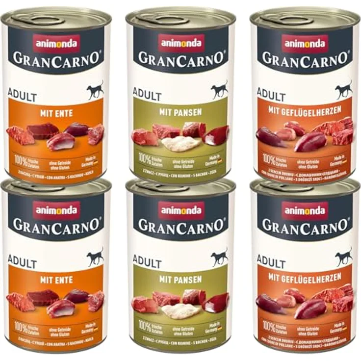 animonda GranCarno Adult Deftige Variation, Hunde Nassfutter mit 100% frischen, fleischlichen Zutaten, getreidefrei, 6 x 400 g