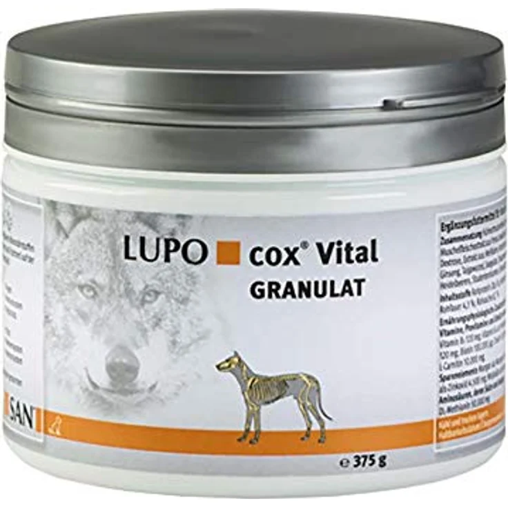Luposan LupoCox Vital Granulat für Hunde, Kombination aus Mikronährstoffen mit Weißdorn-Extrakt zur Herzmuskeldurchblutung, 375 g