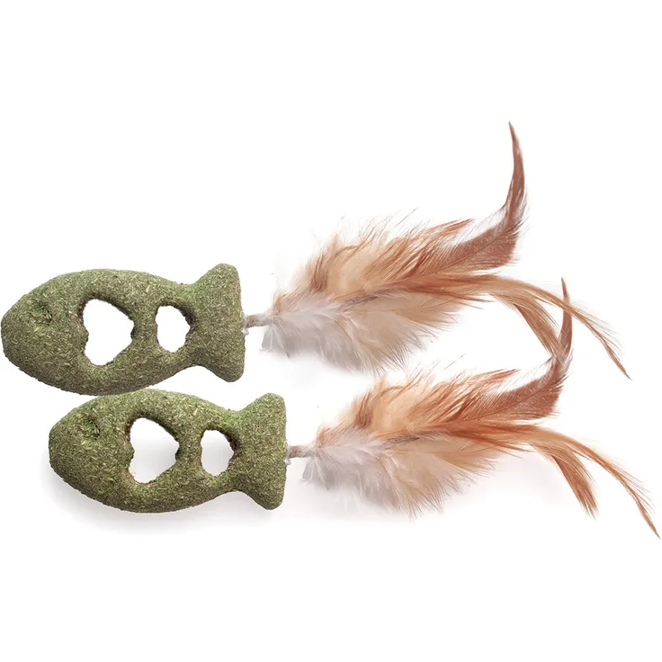 Aumüller Dentalspielzeug Matatabi Federfisch, 2er Set zur Zahnpflege mit Katzenminze und Matatabi